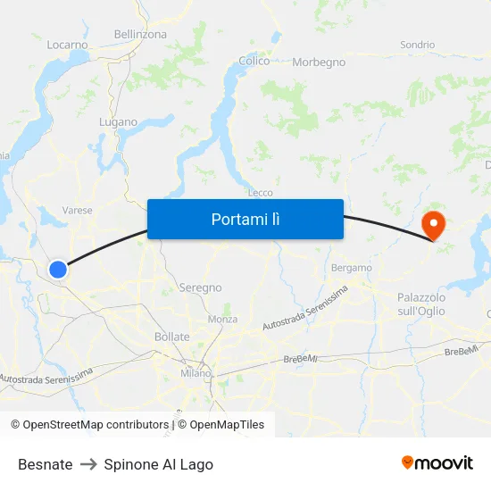 Besnate to Spinone Al Lago map