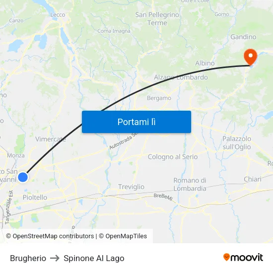 Brugherio to Spinone Al Lago map