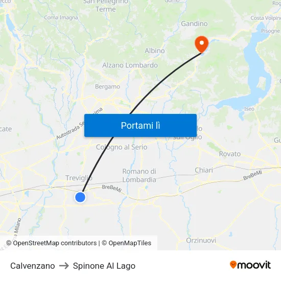 Calvenzano to Spinone Al Lago map
