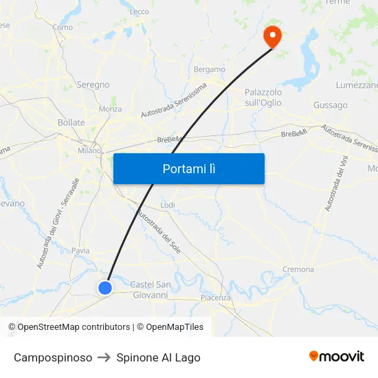 Campospinoso to Spinone Al Lago map