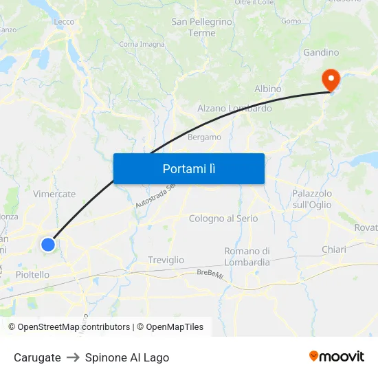 Carugate to Spinone Al Lago map