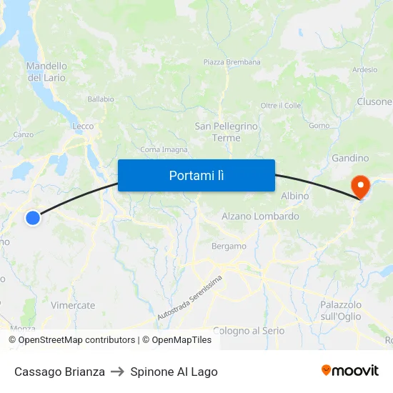 Cassago Brianza to Spinone Al Lago map