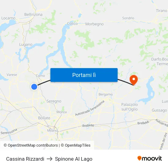 Cassina Rizzardi to Spinone Al Lago map