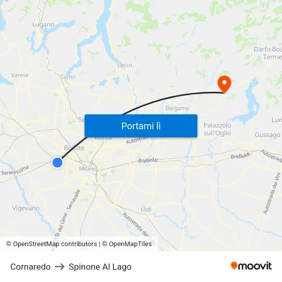 Cornaredo to Spinone Al Lago map