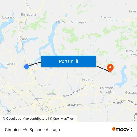 Gironico to Spinone Al Lago map