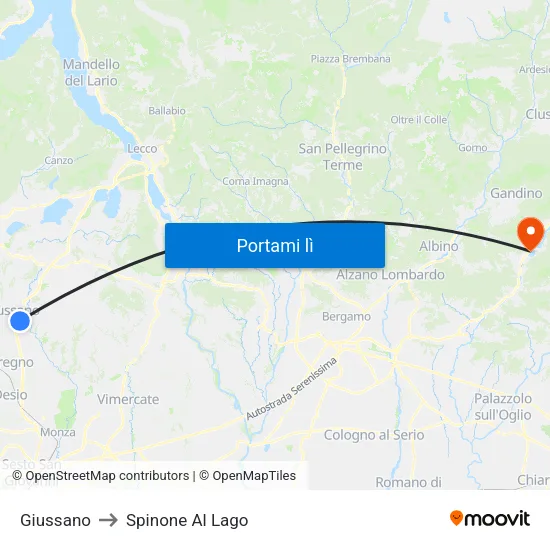 Giussano to Spinone Al Lago map