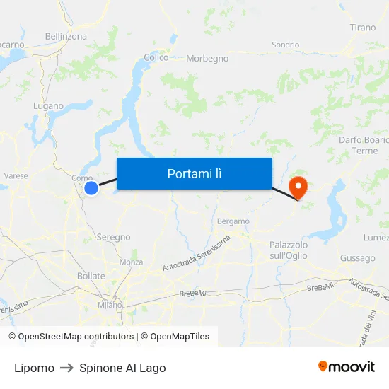 Lipomo to Spinone Al Lago map
