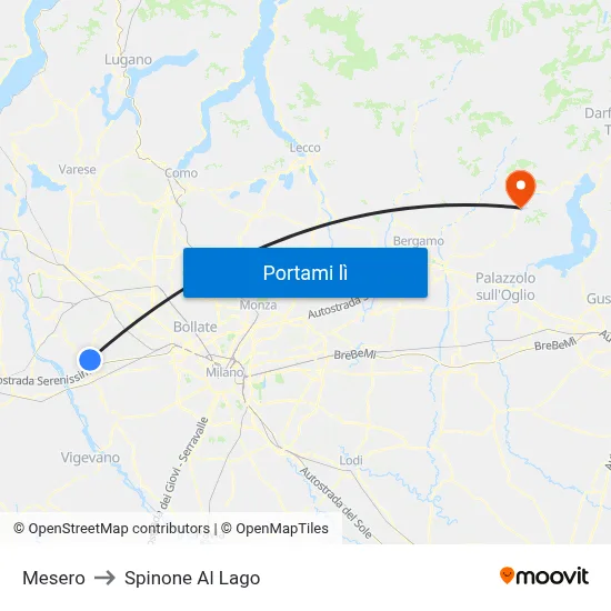 Mesero to Spinone Al Lago map