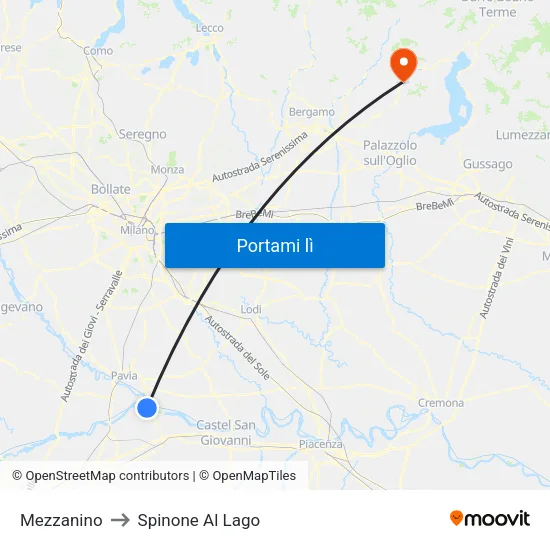 Mezzanino to Spinone Al Lago map