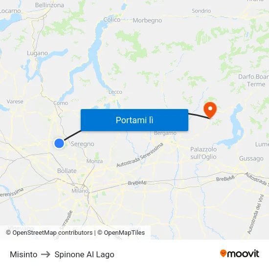 Misinto to Spinone Al Lago map