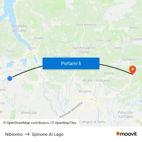 Nibionno to Spinone Al Lago map