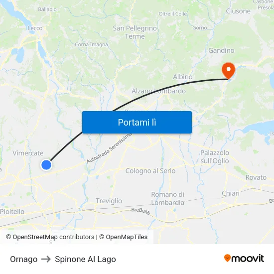 Ornago to Spinone Al Lago map