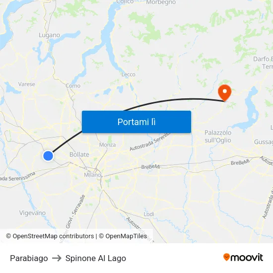 Parabiago to Spinone Al Lago map