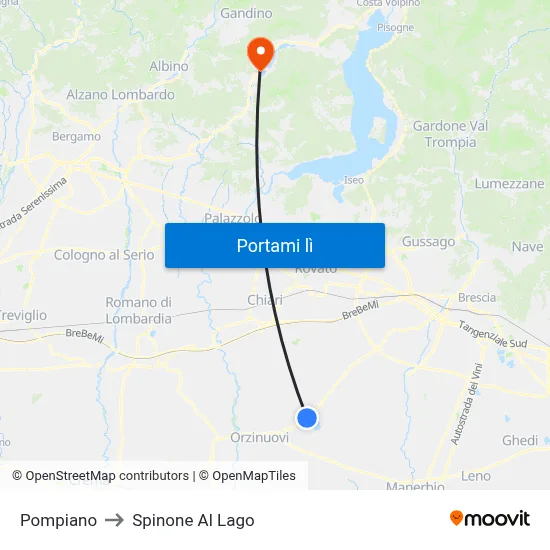 Pompiano to Spinone Al Lago map