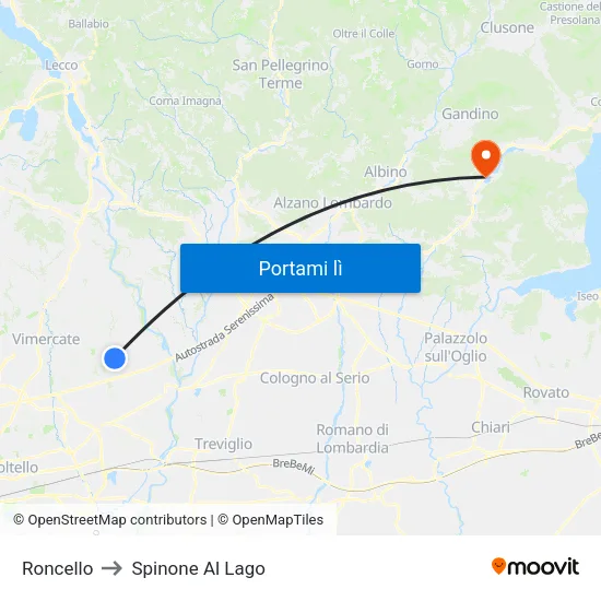 Roncello to Spinone Al Lago map