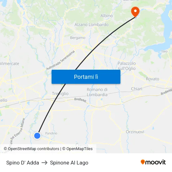 Spino D' Adda to Spinone Al Lago map