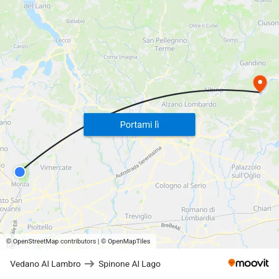 Vedano Al Lambro to Spinone Al Lago map