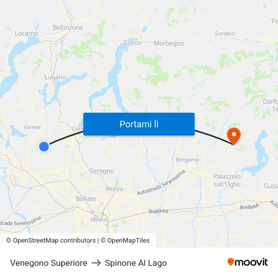 Venegono Superiore to Spinone Al Lago map