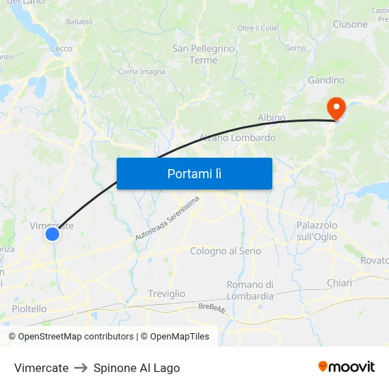 Vimercate to Spinone Al Lago map