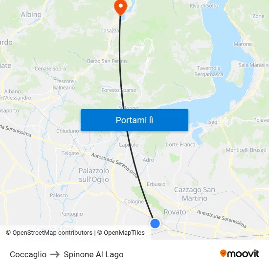 Coccaglio to Spinone Al Lago map