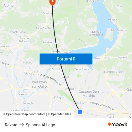 Rovato to Spinone Al Lago map