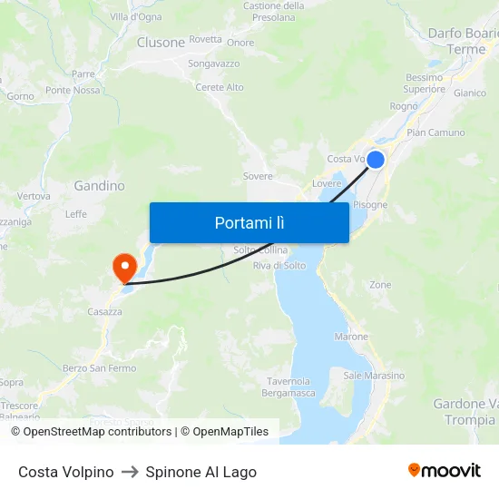 Costa Volpino to Spinone Al Lago map