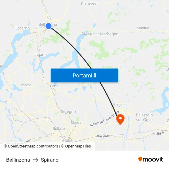 Bellinzona to Spirano map