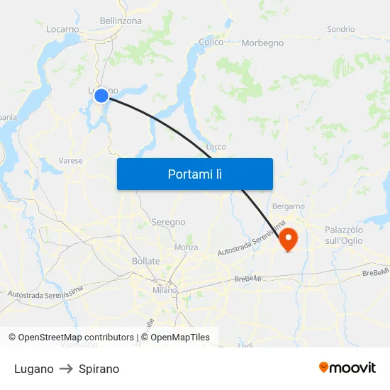 Lugano to Spirano map
