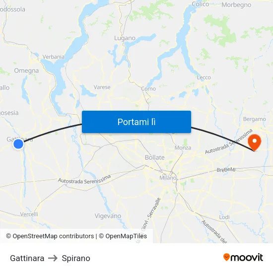 Gattinara to Spirano map