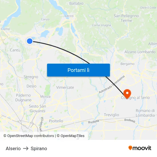 Alserio to Spirano map