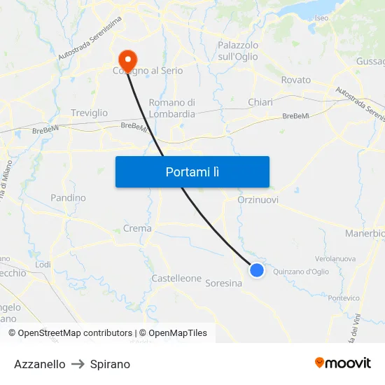 Azzanello to Spirano map
