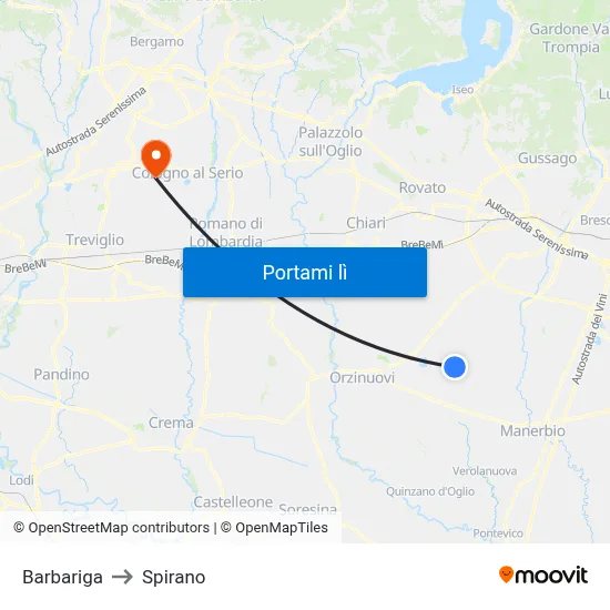 Barbariga to Spirano map