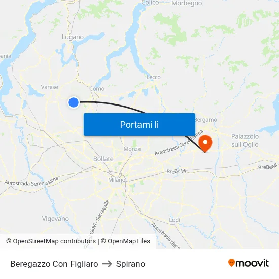 Beregazzo Con Figliaro to Spirano map