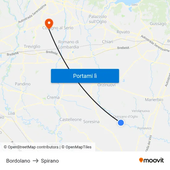 Bordolano to Spirano map