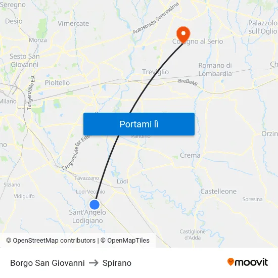 Borgo San Giovanni to Spirano map