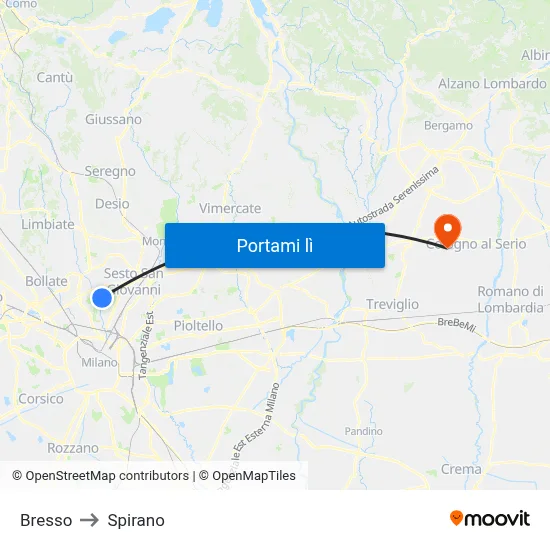 Bresso to Spirano map
