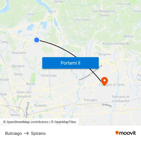 Bulciago to Spirano map