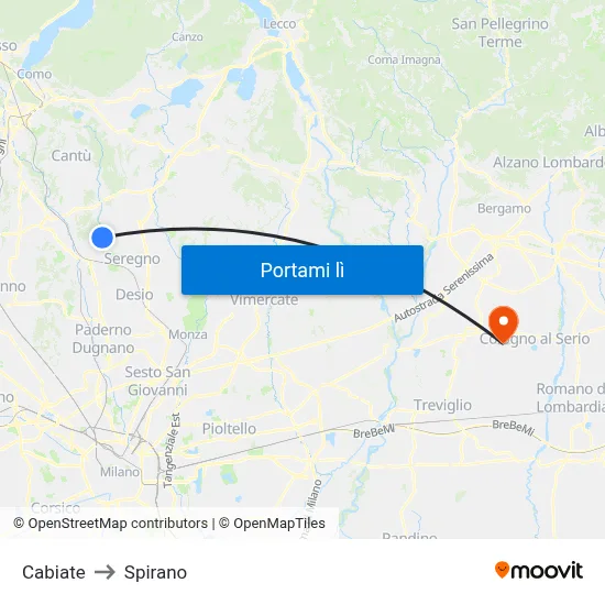 Cabiate to Spirano map