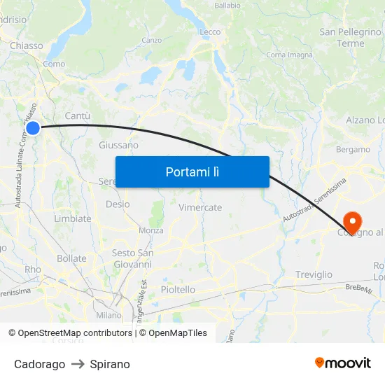Cadorago to Spirano map