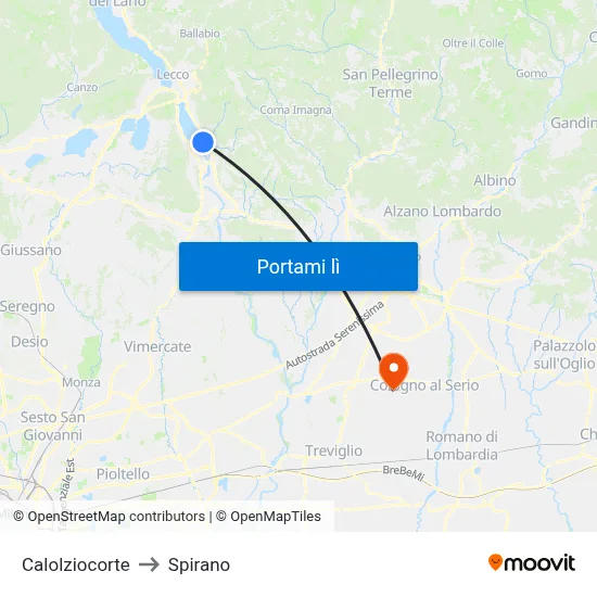 Calolziocorte to Spirano map