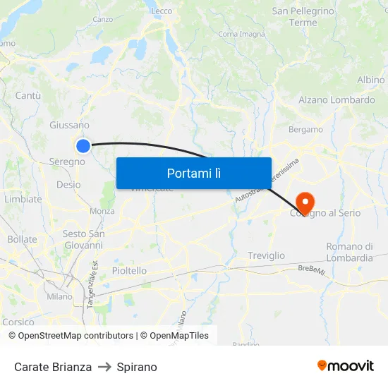 Carate Brianza to Spirano map