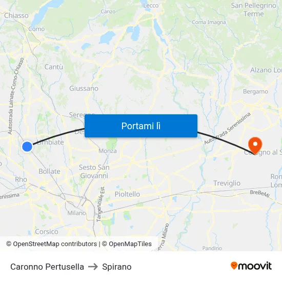 Caronno Pertusella to Spirano map