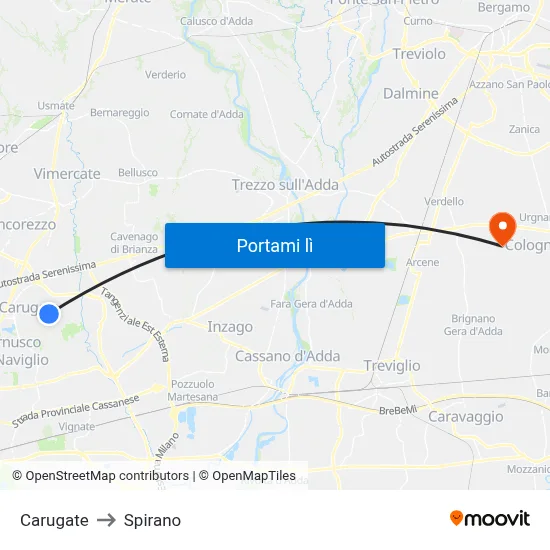 Carugate to Spirano map