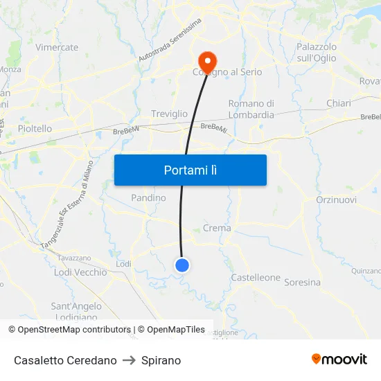 Casaletto Ceredano to Spirano map