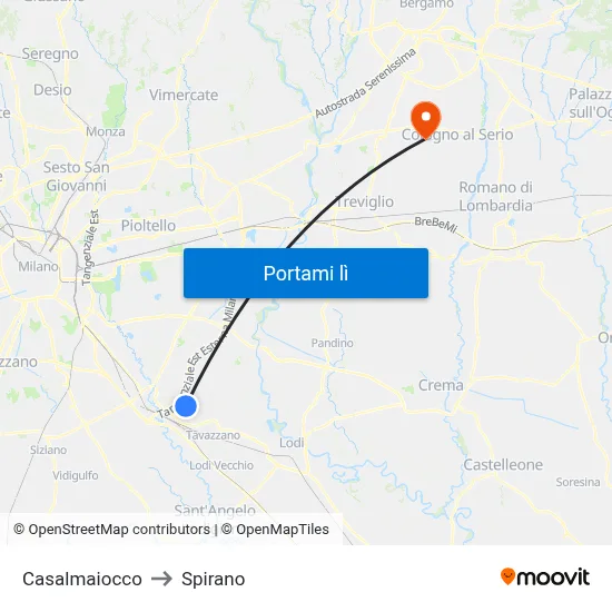 Casalmaiocco to Spirano map