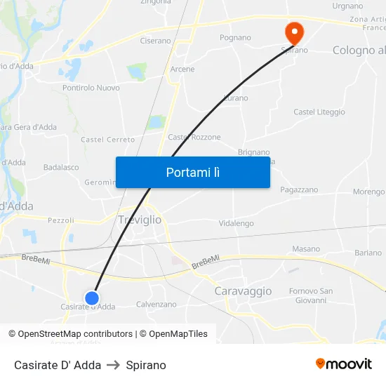 Casirate D' Adda to Spirano map