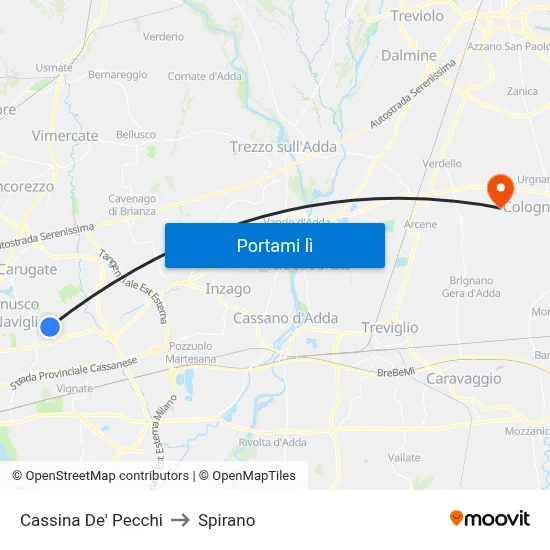 Cassina De' Pecchi to Spirano map