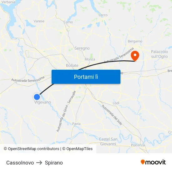 Cassolnovo to Spirano map