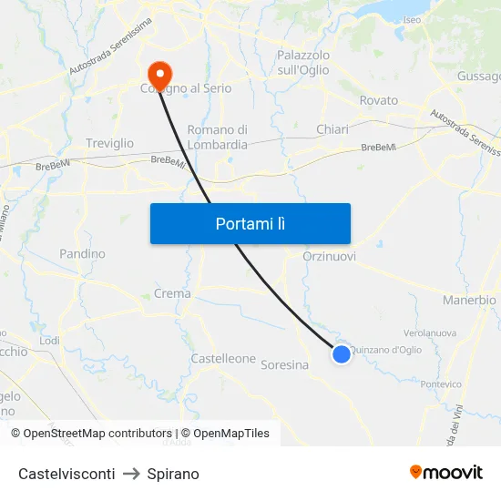 Castelvisconti to Spirano map