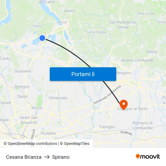 Cesana Brianza to Spirano map